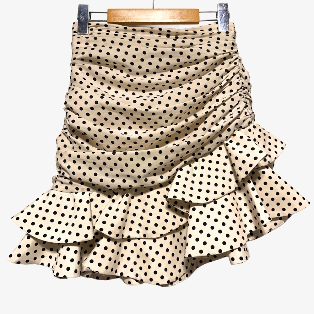 Zara Beige Polka Dot Ruffle Mini Skirt